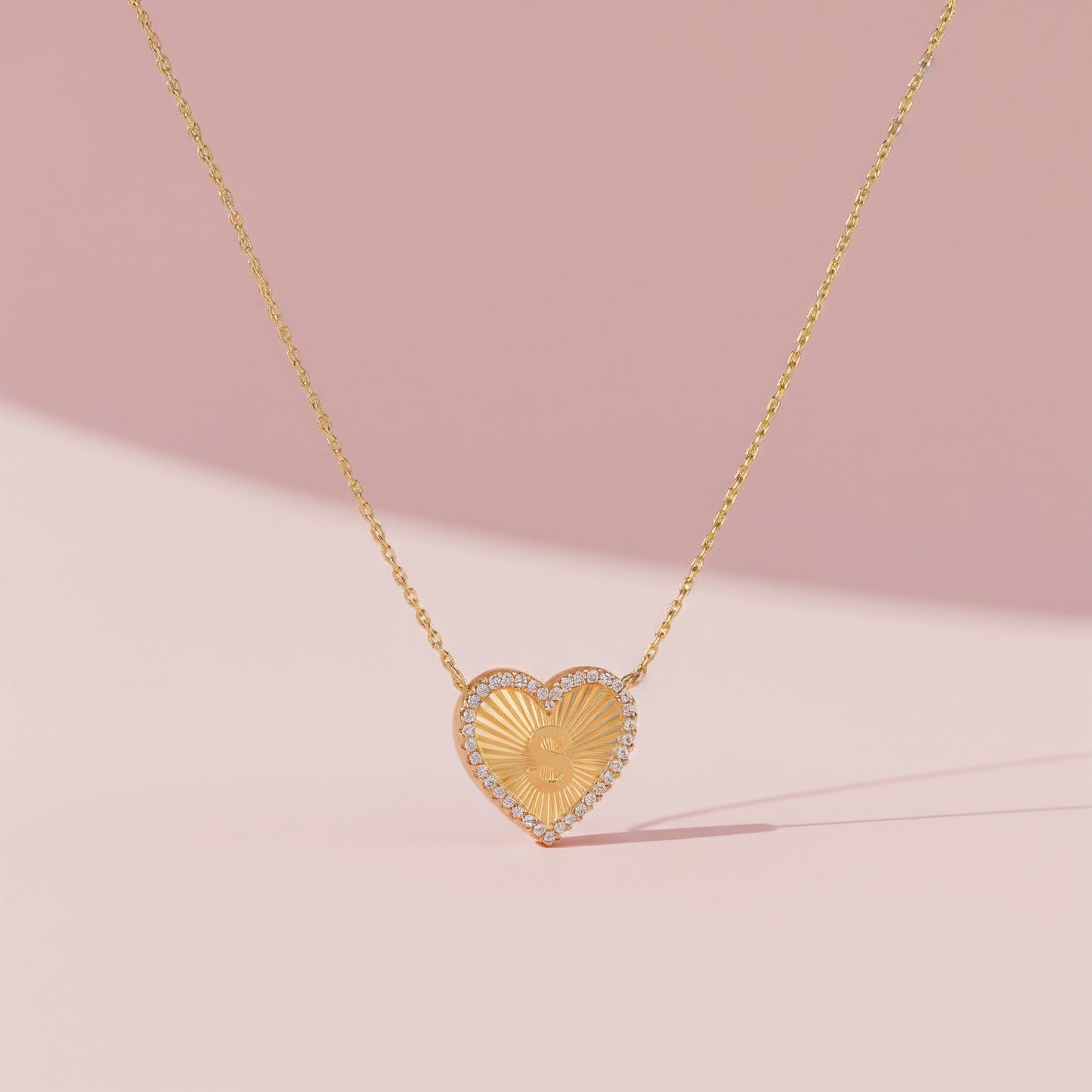 18k Gold Plate Heart Initial Necklace(Pleated)AW24N008A