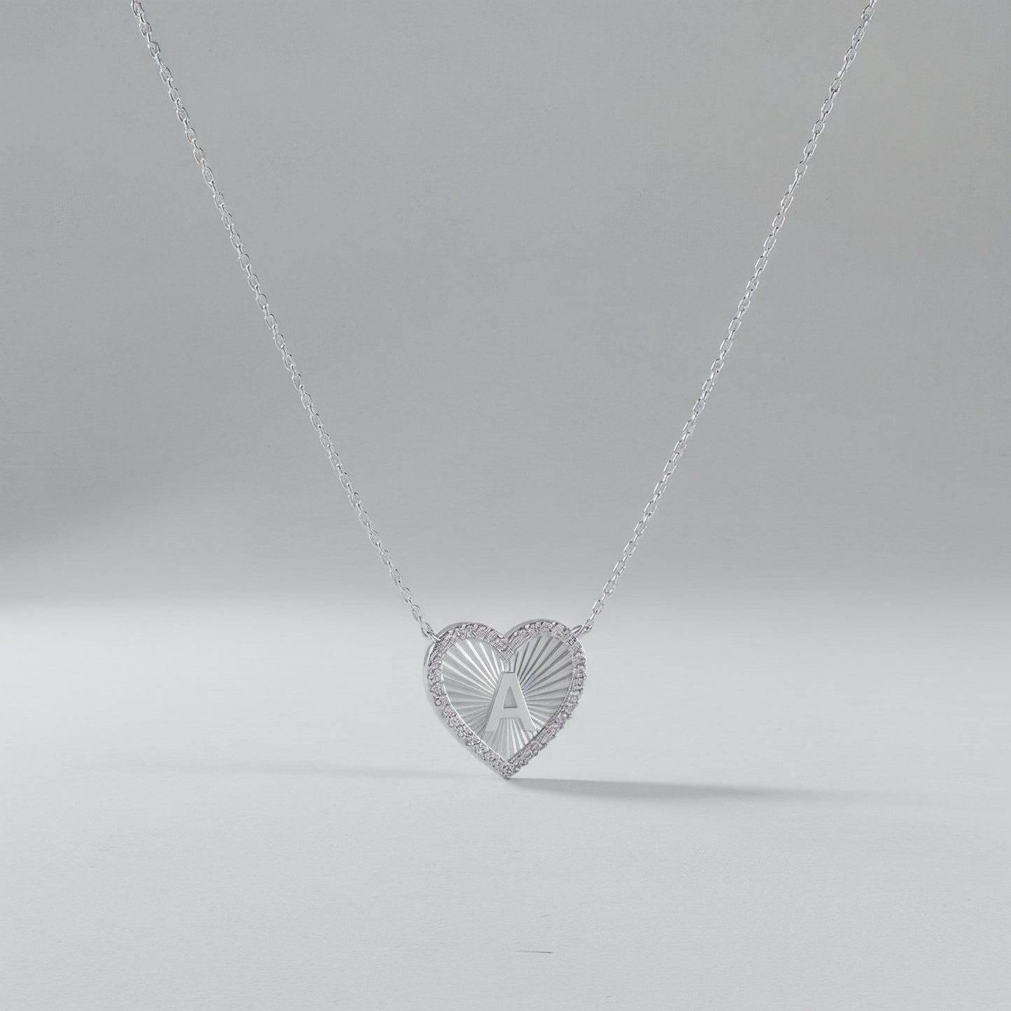 Rhodium Plated Heart Initial Necklace(Pleated)AW24N008B