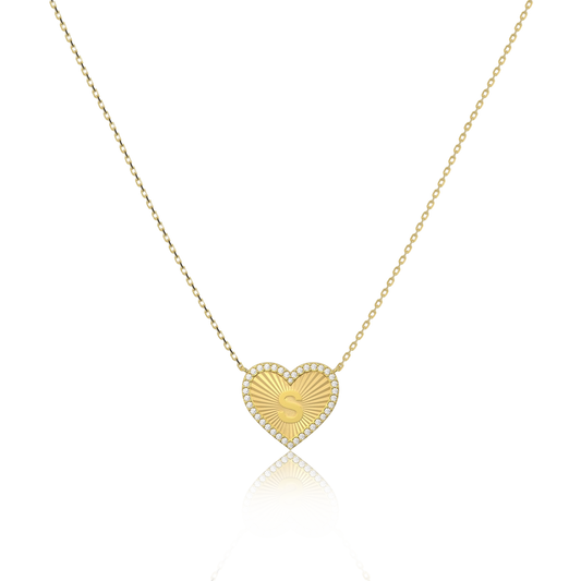 18k Gold Plate Heart Initial Necklace（Pleated）AW24N008A