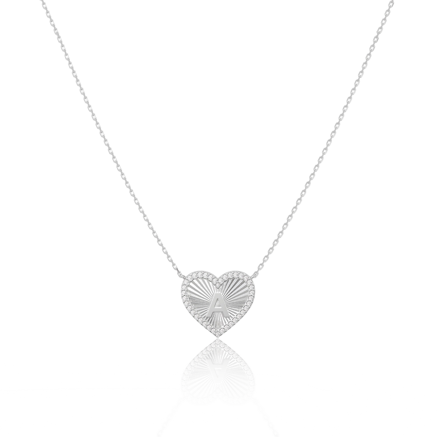 Rhodium Plated Heart Initial Necklace（Pleated）AW24N008B