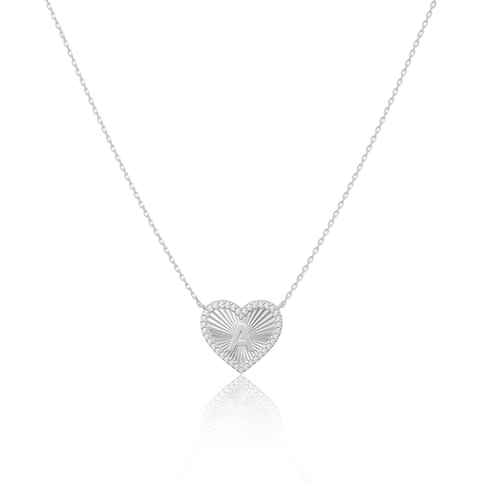 Rhodium Plated Heart Initial Necklace（Pleated）AW24N008B