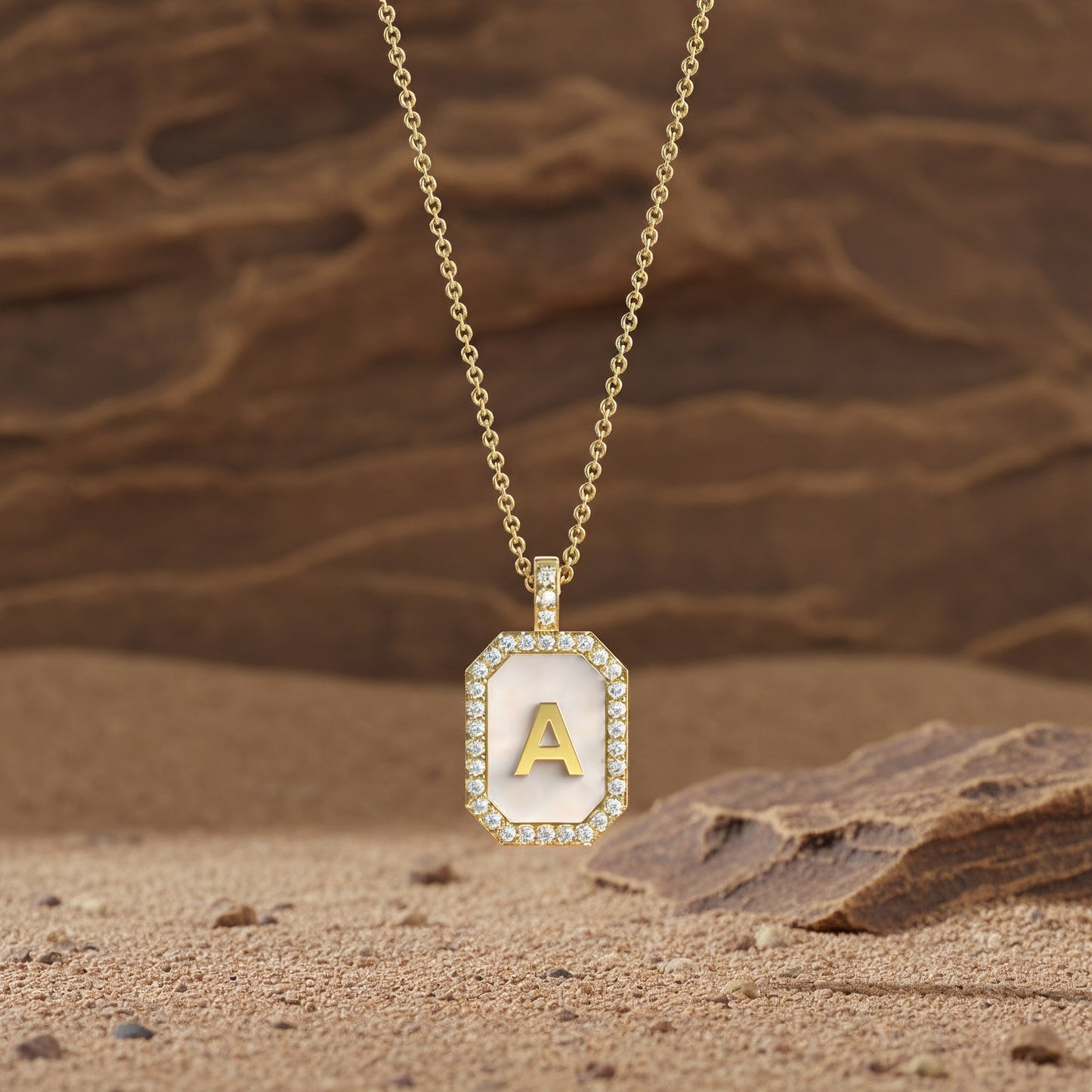 18k Gold Plated Silver Pearl Initial Zodiac & Initial Gemstone Pendant Necklace – Octagon  AW24N004G