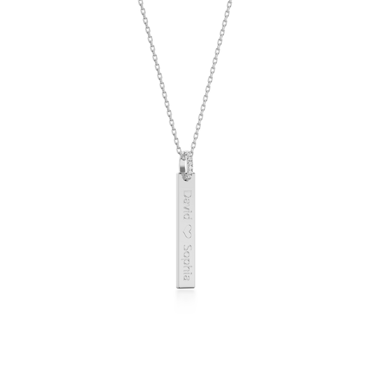 Rhodium Plated Silver Long Rectangle Engravable Necklace SS25N001W
