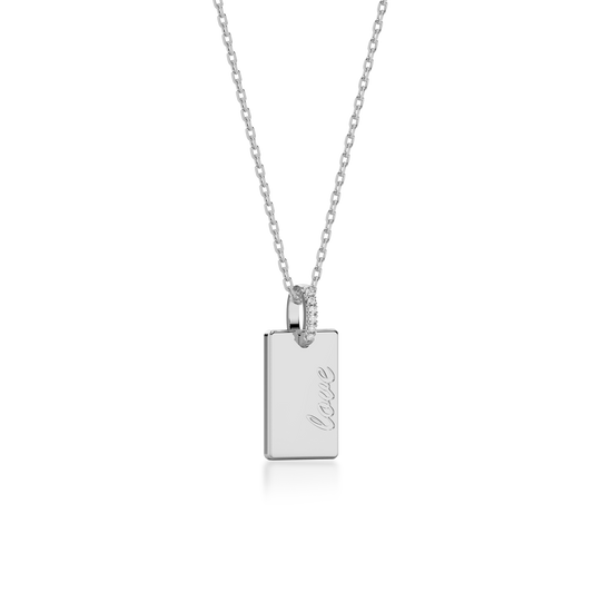 Rhodium Plated Silver Rectangle Engravable Necklace SS25N001S