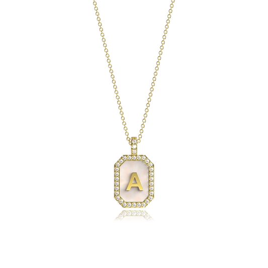 18k Gold Plated Silver Pearl Initial Zodiac & Initial Gemstone Pendant Necklace – Octagon  AW24N004G